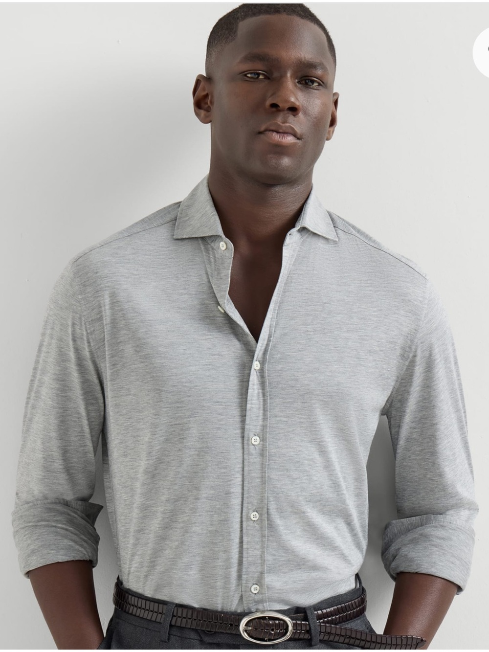 Brunello Cucinelli Light Gray Long-Sleeve Button-Down Shirt